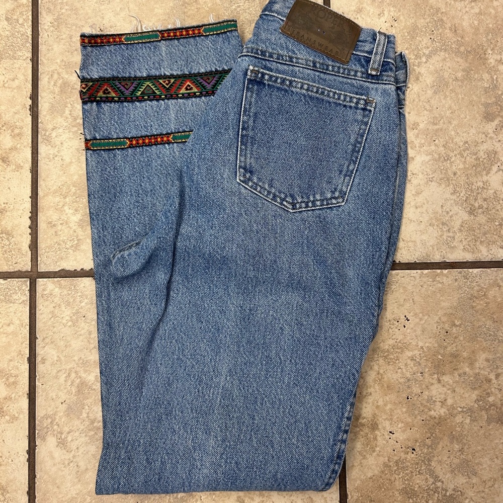 Roper Blue Denim Straight Jeans with Southwestern Embroidered Cuff